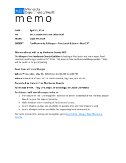 Food Insecurity & Hunger &ndash; Free Lunch Learn &ndash; May 25th (PDF) - 4/13/16