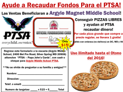 2015-09-29 2015 Otono Argyle PTSA Papa Johns Formulario Recaudar Fondos
