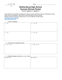 Algebra 2 Summer Packet&nbsp;