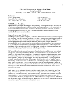 Measurement: Modern Test Theory (Dept. of Applied Psych )