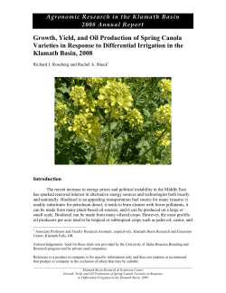 Growth, Yield, and Oil Production of Spring Canola Varieties in Response to Differential Irrigation in the Klamath Basin, 2008