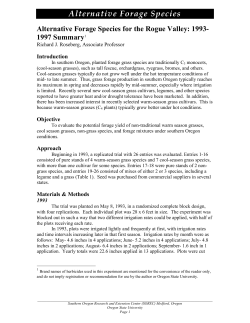 Alternative Forage Species: Alternative Forage Species for the Rogue Valley: 1993-1997 Summary
