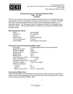 Toxicity Summary for Tetrachloroethylene PCE (PDF: 114KB/9 pages) .