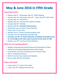 May/June News and Dates