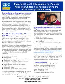 Important Health Information for Parents Adopting Children from Haiti during the 2010 Earthquake Recovery (PDF:108KB/1 page)