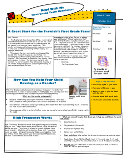 1st Grade Newsletter Sept. 2015
