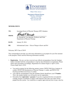 Informational Letter to Incoming Students