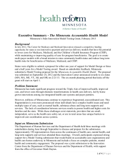 Minnesota Accountable Health Model Summary (PDF 287K/4 pages)