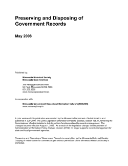 Minnesota Historical Society, State Archives Department, Preserving and Disposing of Government Records (PDF: 256KB / 17 pages)