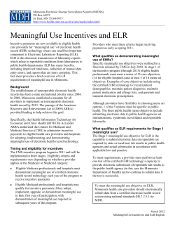 Meaningful Use Incentives and Electronic Laboratory Reporting (ELR) (PDF)