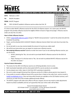 2015-16 MnVFC pediatric influenza vaccine orders due Feb. 20 (PDF)