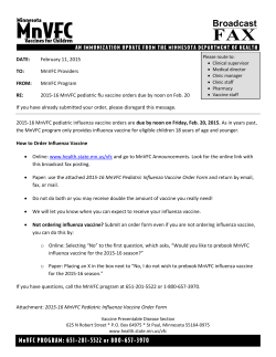 2015-16 MnVFC pediatric flu vaccine orders due by noon on Feb. 20 (PDF)