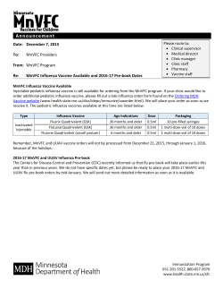 MnVFC Influenza Vaccine Available and 2016-17 Pre-book Dates (PDF)