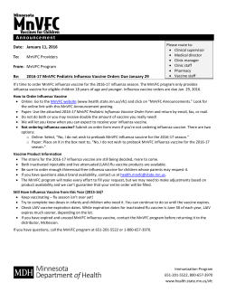2016-17 MnVFC Pediatric Influenza Vaccine Orders Due January 29 (PDF)