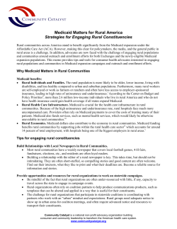 Medicaid matters for rural America: Strategies for engaging rural constituencies