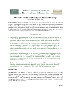 Options for Rural Health Care System Reform and Redesign