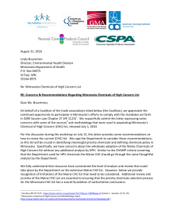 Minnesota Impacted Stakeholder Coalition: Minnesota Chemicals of High Concern List; Concerns and Recommendations Regarding Minnesota Chemicals of High Concern List, August 31, 2010 (PDF: 242KB/5 pages)