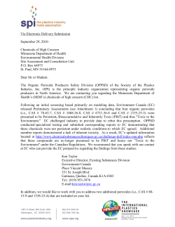 Organic Peroxide Producers Safety Division of the Society of the Plastics Industry, Inc.: Comments on the Minnesota Chemicals of High Concern list, September 29, 2010 (PDF: 239KB/3 pages)