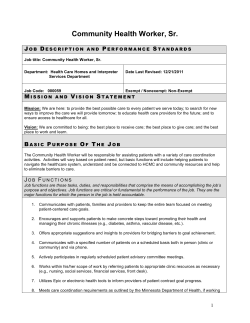 Community Health Worker, Sr. Job Description (PDF: 245KB/ 5 pages)