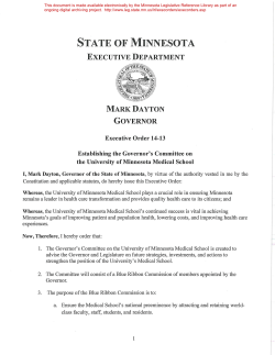 Governor s Blue Ribbon Commission on the University of Minnesota Medical School