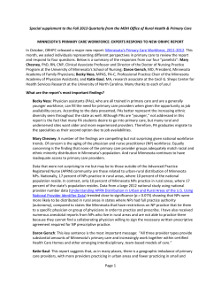 MINNESOTA'S PRIMARY CARE WORKFORCE: EXPERTS RESPOND TO NEW ORHPC REPORT