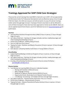 Trainings Approved for SHIP 4 Child Care Strategies