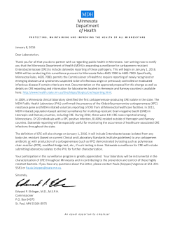Commissioner s letter to Minnesota laboratories regarding CRE surveillance, January 8, 2016 (PDF)