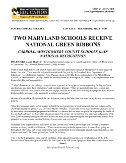 MSDE Release Green Ribbon Schools