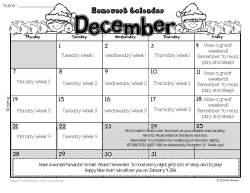 December Homework Calendar