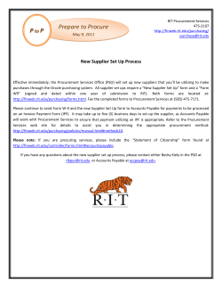 New Supplier Set Up Process - May 9, 2011