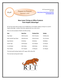 Staples Advantage - New Lower Pricing September 3, 2015