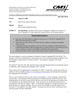 CMS - Nursing Homes - Issuance of Revisions to Interpretive Guidance at F Tag 441, as Part of Appendix PP, State Operations Manual (SOM), and Training Materials (PDF)
