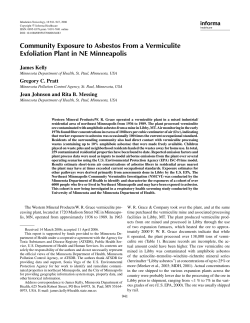 Kelly, J. et al. (2006). Community Exposure to Asbestos from a Vermiculite Exfoliation Plant in NE Minneapolis. Inhalational Toxicology, 18(12), 941-947. [PDF: 4.29 MB/7 pages]