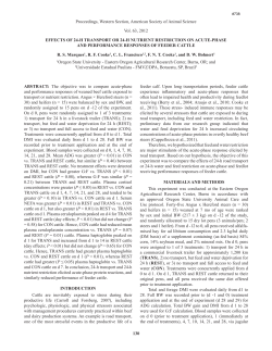 Effects of 24-h Tansport Nutrient Restriction on Acute-Phase and Performance Responses of Feeder Cattle.