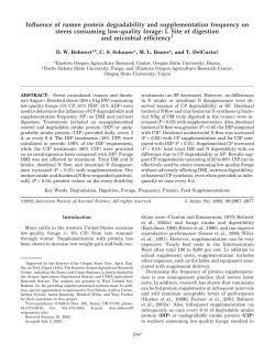 Influence of rumen protein degradability and supplementation frequency on steers consuming low-quality forage: I. Site of digestion and microbial efficiency.