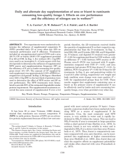 Daily and alternate day supplementation of urea or biuret to ruminants consuming low-quality forage: I. Effects on cow performance and efficiency of nitrogen use in wethers.