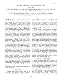 Plasma Progesterone Concentration in Beef Heifers Receiving Glucose, Insulin, or Bovine Somatotropin.