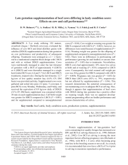 Late gestation supplementation of beef cows differing in body condition score: Effects on cow and calf performance.