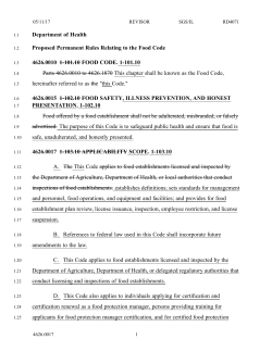 Proposed Revisor Draft Language for the Minnesota Food Code