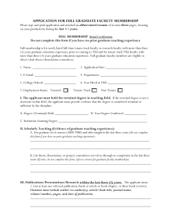APPLICATION FOR FULL GRADUATE FACULTY MEMBERSHIP