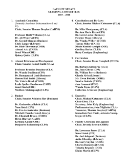 List of 2015-2016 Senate Executive Committee and Standing Committee Chairs and