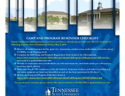 May 8, 2015 Camp and Program Checklist Deadline