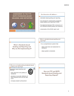 Assessment in the PYP: MCPS Standards-Based Grading and Reporting