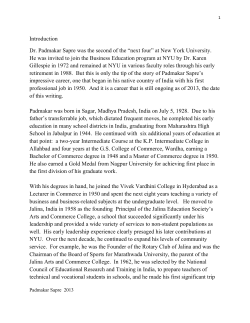 Read the second chapter about Dr. Padmakar M. Sapre