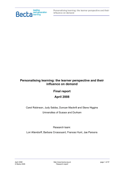 BECTA Personalising Learning: Final Report [PDF 244.78KB]