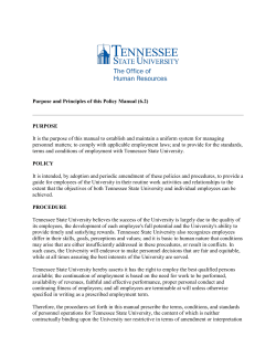 Purpose and Principles of TSU Personnel Policy and Procedure Manual