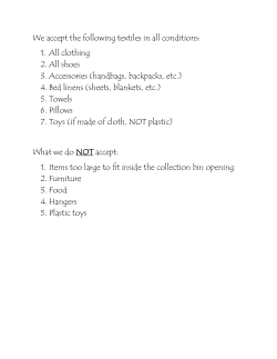 Clothing to Cash accepted and not accepted