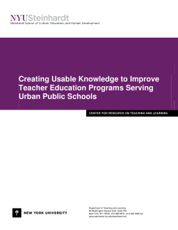 Creating Usable Knowledge to Improve Teacher Education Programs Serving Urban Public Schools (March 2009)