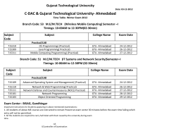Practical ME Sem - 1 Branch Code: 53 M.E/M.TECH (Wireless Mobile Computing) Branch Code: 51 M.E/M.TECH (IT Systems and Network Security Winter Exam Time Table