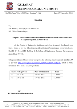 Schedule for submission of enrollment cum exam forms for Master of Engineering (Sem.1) Phase-1 2 (2012).